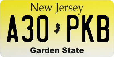 NJ license plate A30PKB