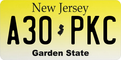 NJ license plate A30PKC
