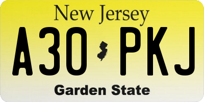 NJ license plate A30PKJ