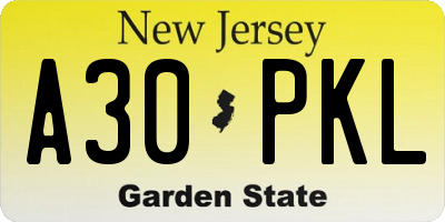 NJ license plate A30PKL