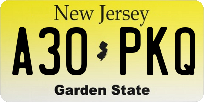 NJ license plate A30PKQ