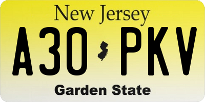 NJ license plate A30PKV