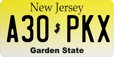 NJ license plate A30PKX