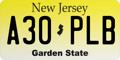 NJ license plate A30PLB