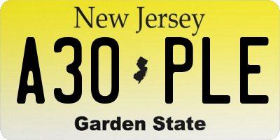 NJ license plate A30PLE