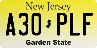 NJ license plate A30PLF