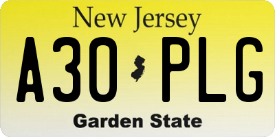 NJ license plate A30PLG