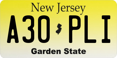 NJ license plate A30PLI