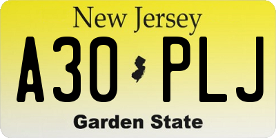 NJ license plate A30PLJ