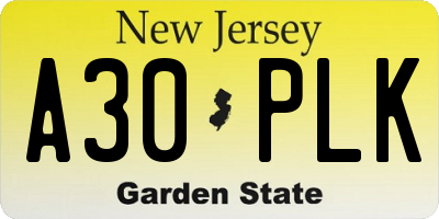 NJ license plate A30PLK