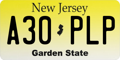 NJ license plate A30PLP