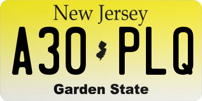 NJ license plate A30PLQ