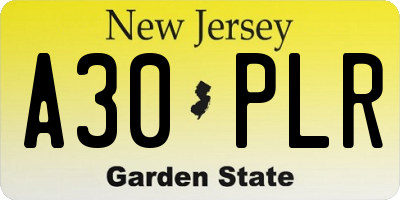 NJ license plate A30PLR