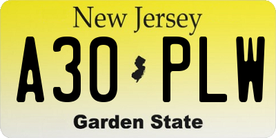 NJ license plate A30PLW