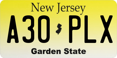 NJ license plate A30PLX