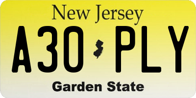 NJ license plate A30PLY