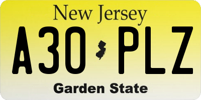 NJ license plate A30PLZ
