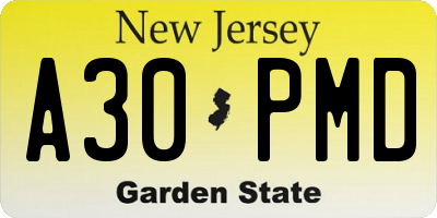 NJ license plate A30PMD