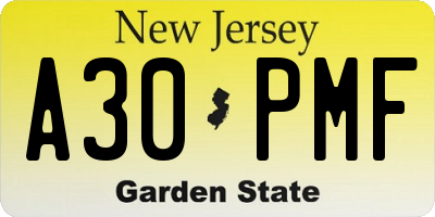 NJ license plate A30PMF