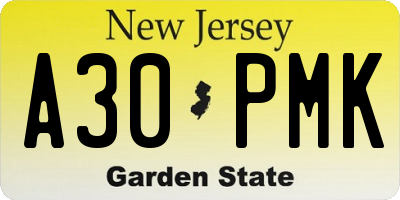NJ license plate A30PMK