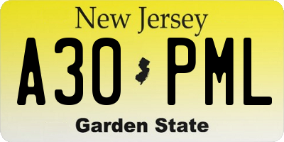NJ license plate A30PML