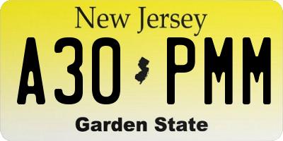 NJ license plate A30PMM