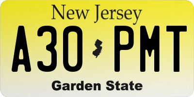 NJ license plate A30PMT