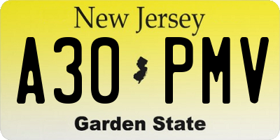 NJ license plate A30PMV