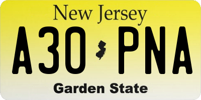 NJ license plate A30PNA