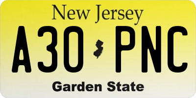 NJ license plate A30PNC