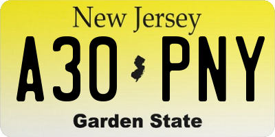 NJ license plate A30PNY