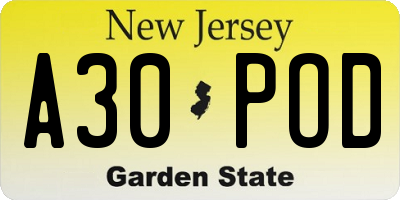 NJ license plate A30POD