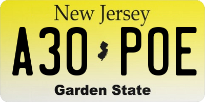 NJ license plate A30POE