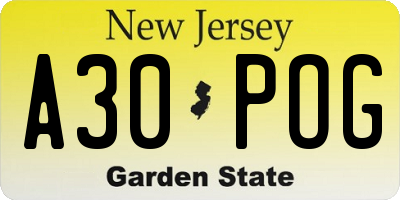 NJ license plate A30POG