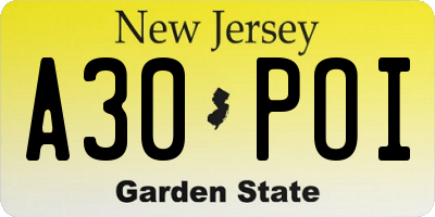 NJ license plate A30POI