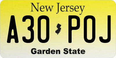 NJ license plate A30POJ
