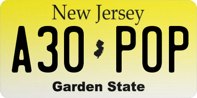 NJ license plate A30POP