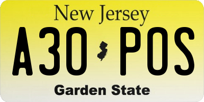 NJ license plate A30POS
