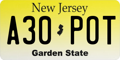 NJ license plate A30POT