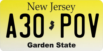 NJ license plate A30POV