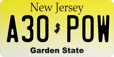 NJ license plate A30POW