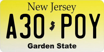 NJ license plate A30POY