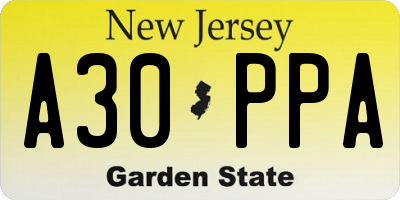 NJ license plate A30PPA