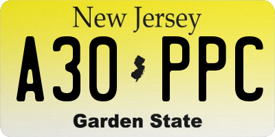 NJ license plate A30PPC