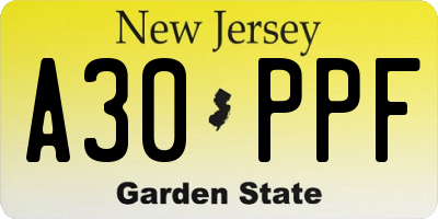 NJ license plate A30PPF