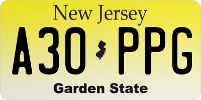 NJ license plate A30PPG