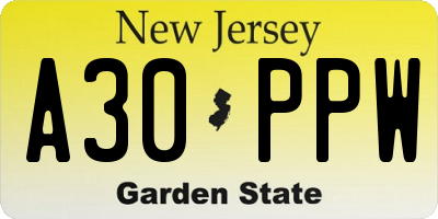 NJ license plate A30PPW