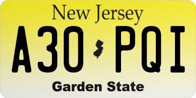 NJ license plate A30PQI