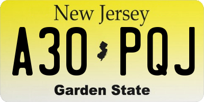 NJ license plate A30PQJ