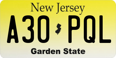 NJ license plate A30PQL